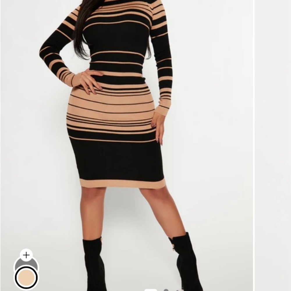 Elegant Black and Tan Striped Dress